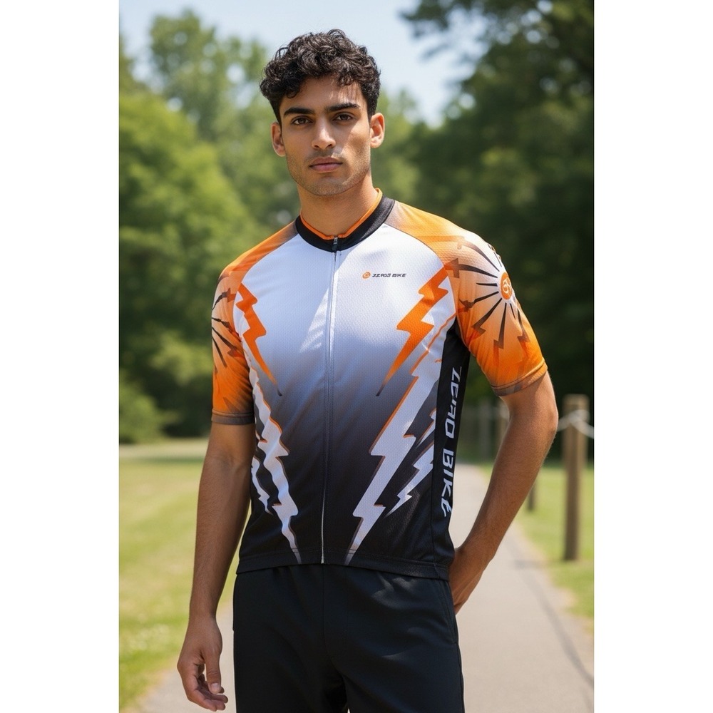 Zero Men's Full Zip Short Sleeve Cycling Jersey Size M Black Orange Grey NWT